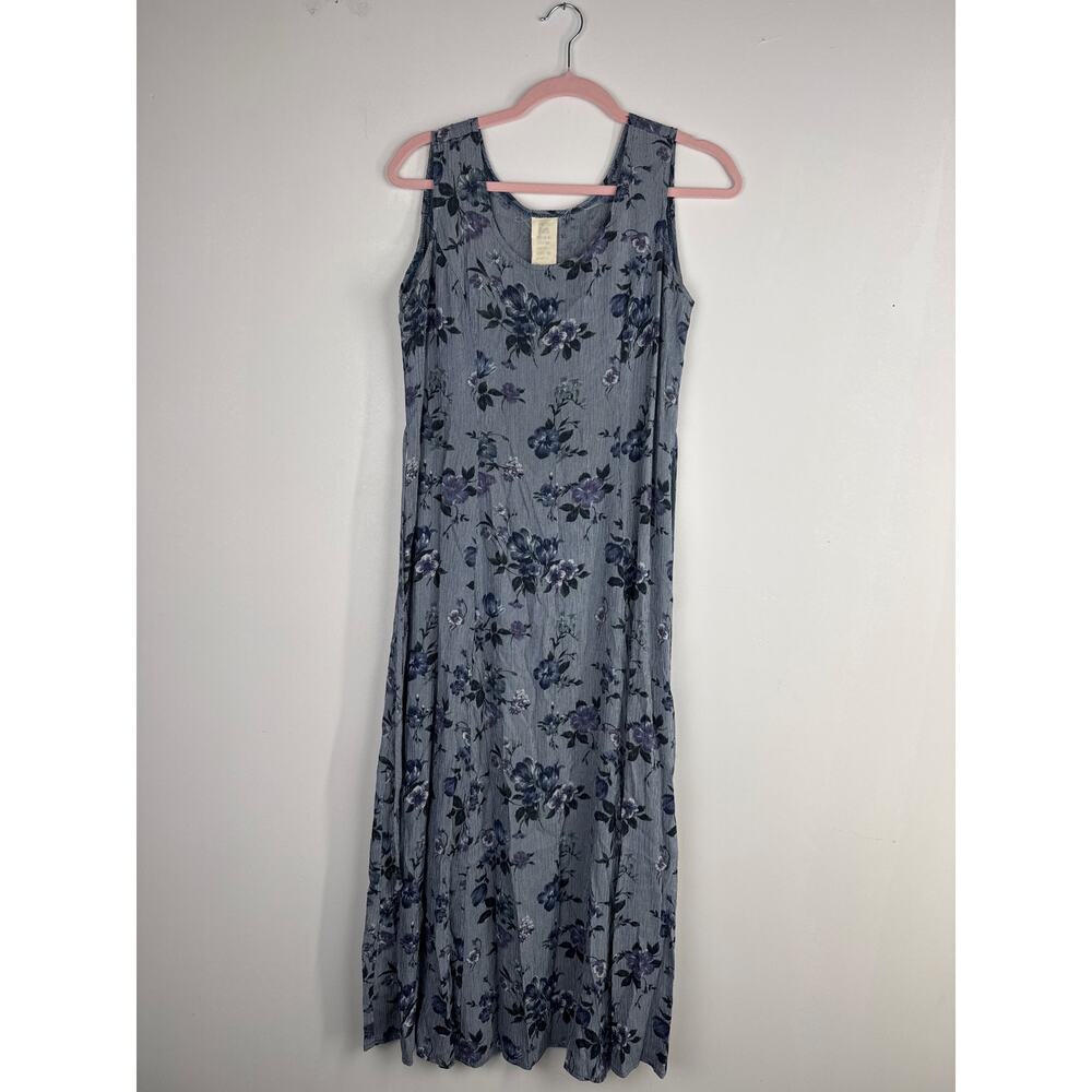 Vintage Blue Floral Sleeveless Maxi Dress Sz.10